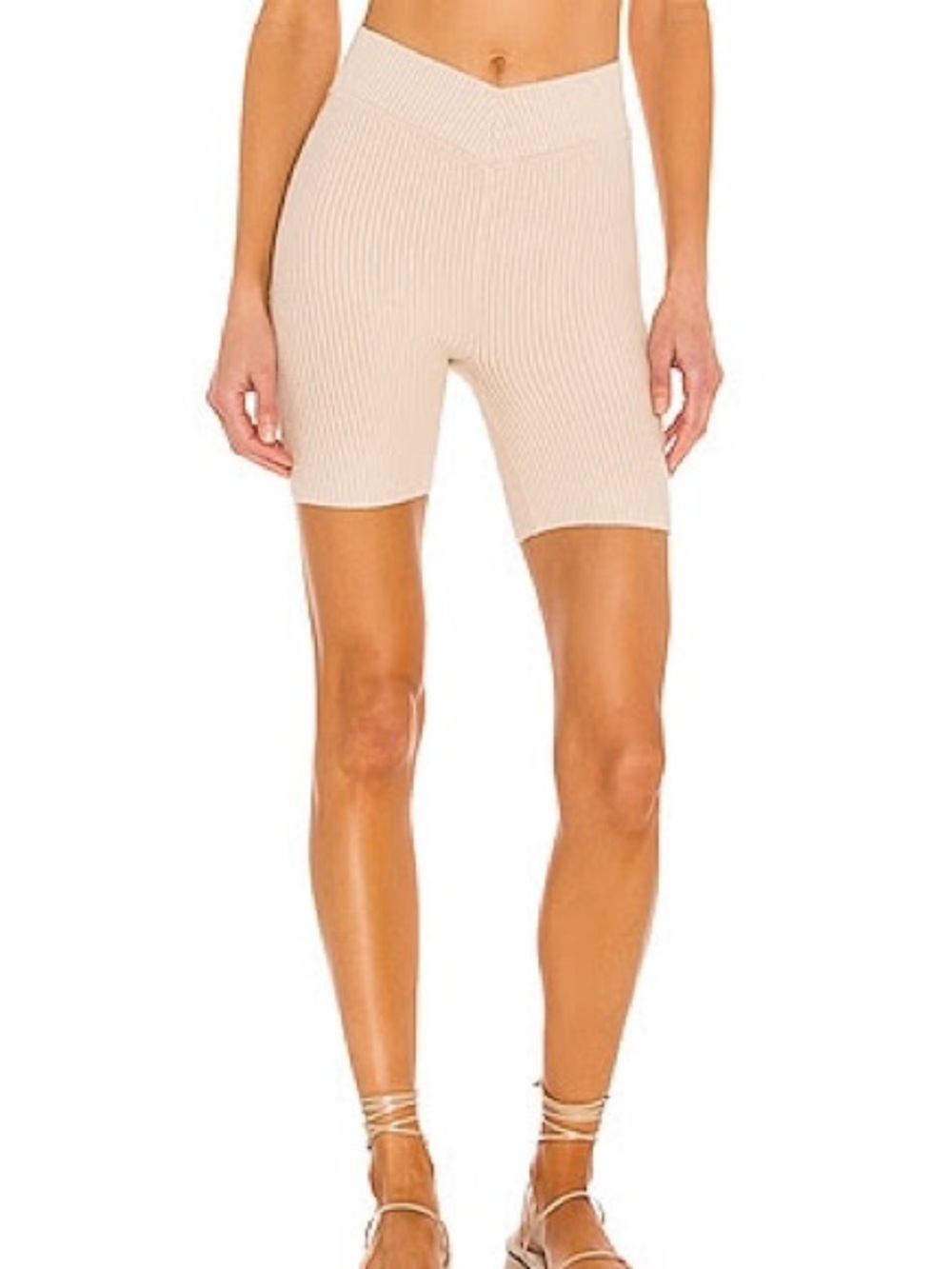 Lovers + Friends Ribbed V Waist Biker Shorts in Nude